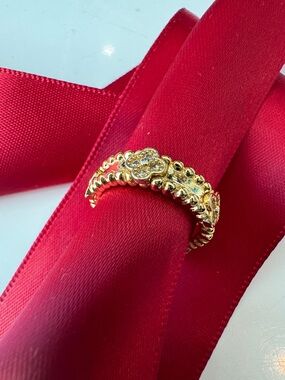 Gold Floral CZ Accent Ring - 5 Sparkling Flower Band (used silver coding)